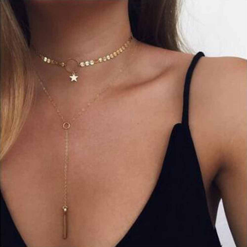 Gold Sequins Star Choker Necklace